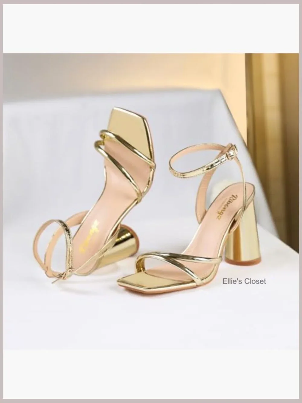 Block Heels Chunky Square Open Toe Strappy Ankle Strap High Heels Sandals for